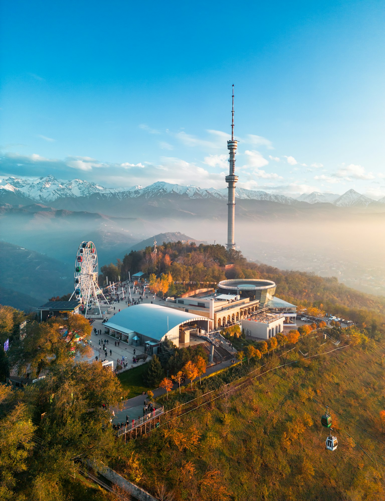 Kok-Tobe hill with Television Tower and amusement park in Almaty city